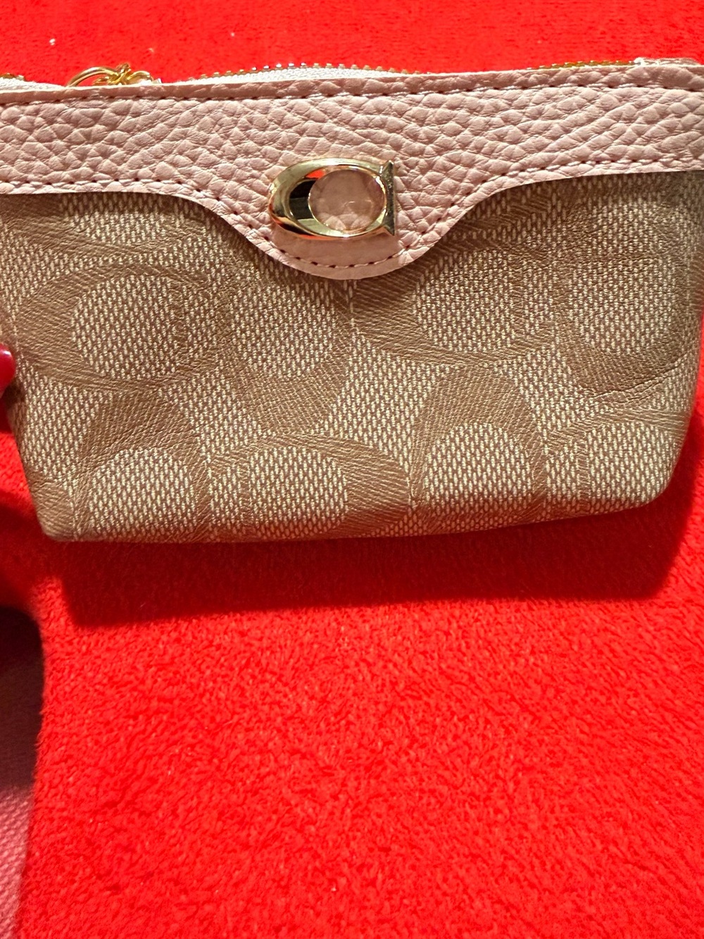 Signature Canvas Wristlet in Beige and Light Pink